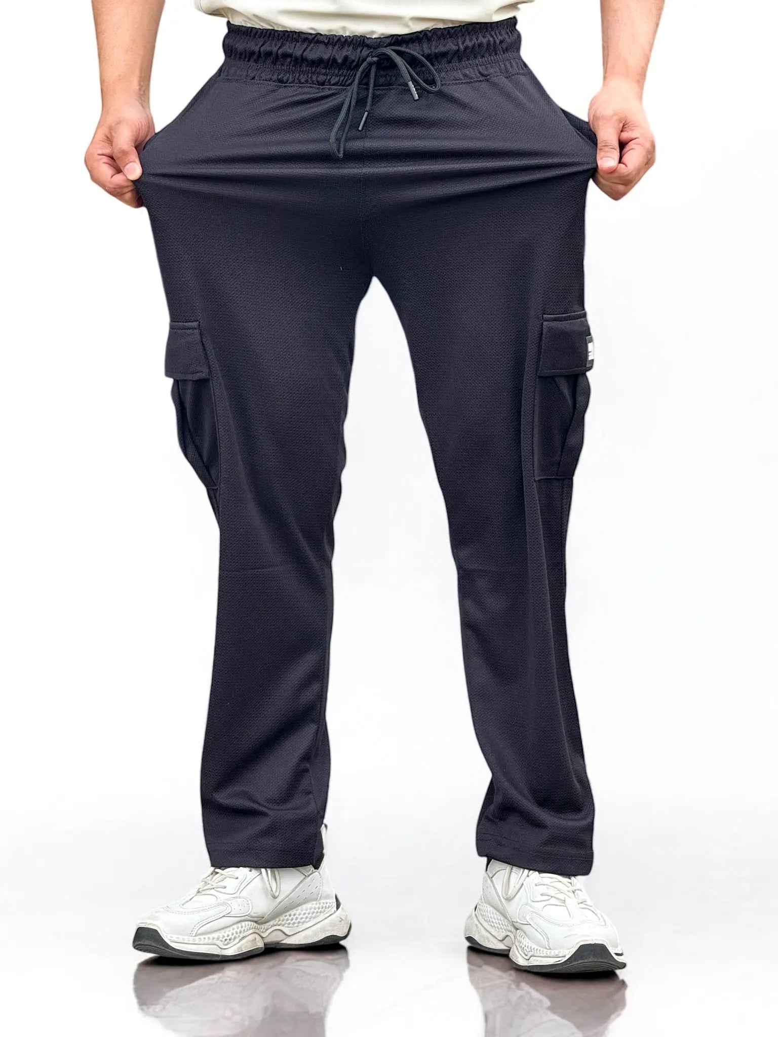 Black Texture Fabric Loose Fit Cargo Trouser HUMIS Fashion Store
